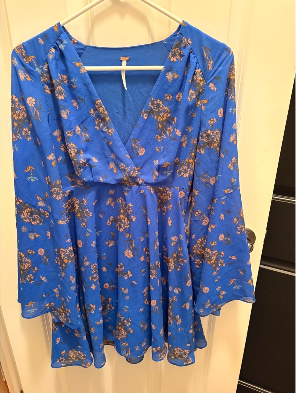 Free People Blue Floral Dress Bell Sleeve Size Small